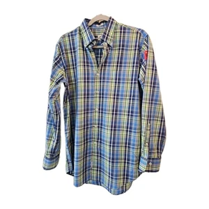 Camisa Peter Millar Para Hombre Mediana Azul A Cuadros Con Botones Informal 100% Algodón Cuadros - Imagen 1 de 5