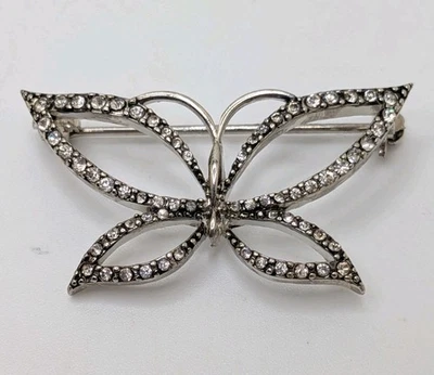 Broche prendedor vintage firmado Monet pedrería mariposa insecto tono plata años 70 Foto 1 de 4