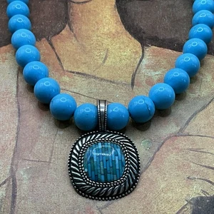 New Sterling CP Carolyn Pollack Genuine Turquoise & Inlaid Enhancer Necklace - Picture 1 of 7