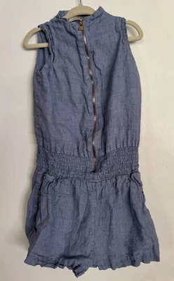 100% Capri Linen Romper Girls Small 7/8 Quiet Luxury Capsule Gold Zipper Italy - Image 1 of 4