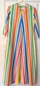 VINTAGE Raymodes Terry Cloth Bath Robe Long Maxi STRIPE HOUSE POOL COVER UP - Picture 1 of 7