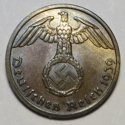 Germany 1939 A 1 Reichspfennig, KM#89, UNC attractive toning - Image 1 of 2