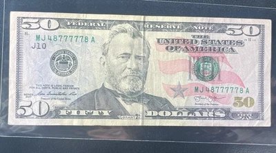 Trinary AND Five Of A Kind 2013 $50 Dollar Bill Serial Number MJ 48777778 🔥🔥 - Image 1 of 4