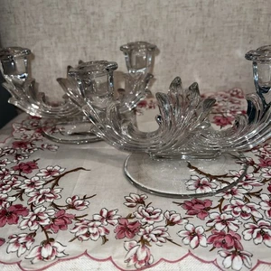 Pair Of Fostoria Navarre Etched Baroque Art Deco Candle Holders Vintage - Picture 1 of 12