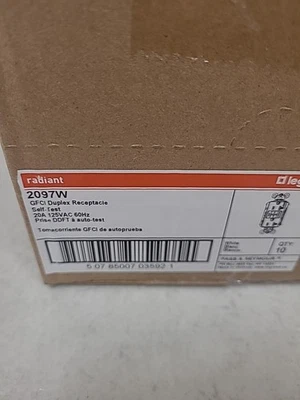 Box of 10 New  Legrand Radiant 2097W 20A, GFCI White Duplex Receptacles - Image 1 of 4
