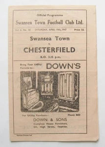 SWANSEA TOWN v CHESTERFIELD 1946/1947 *Programa de fútbol en excelente estado* - Imagen 1 de 3