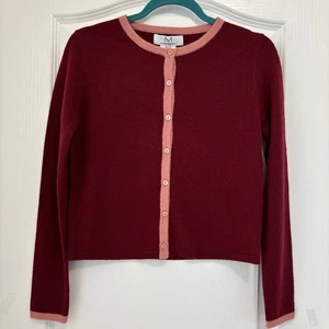 Magaschoni Damen Kaschmir Strickjacke mit rosa Details rund Gr. XS weinrot/rosa - Bild 1 von 5