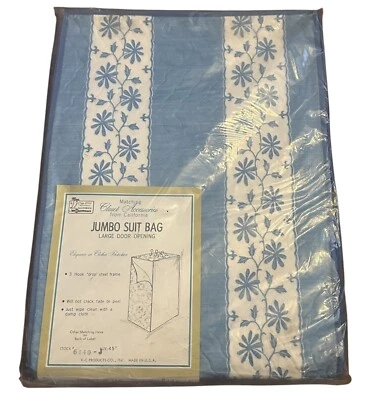 Vintage Universal Jumbo Suit Length Travel Garment Bag Blue White Floral 45" - Image 1 of 2