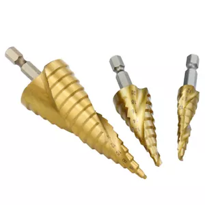 3 pz set punte trapano a cono conico scanalato a spirale esagonale taglierina fori 4-12/20/32 mm - Foto 1 di 9