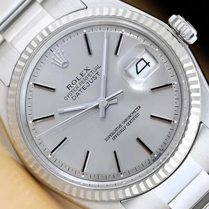 ROLEX MENS DATEJUST 18K WHITE GOLD STEEL GRAY WATCH w/ OYSTER BAND - Picture 1 of 9