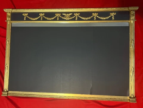 American Federal Style Gold Gilt  Over Mantle Mirror w/ Eglomise Cover