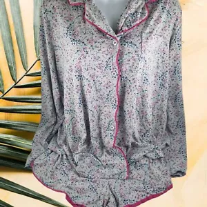 Womens Pajama Set Sleep Chic 2pc LS Floral Polyester Blend Large Shorts Purple - Picture 1 of 10