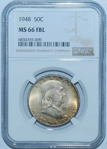 1948 NGC MS66FBL Full Bell Lines Franklin Half Dollar - Picture 1 of 2