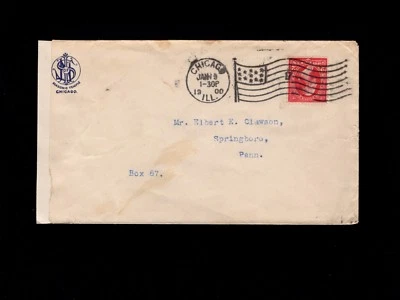 USA Chicago Masonic Temple Flag Cancel 1900 #17 Left Side Paper Repair Cover 4i - Image 1 of 2