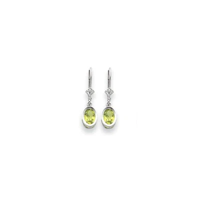 14k White Gold 7x5mm Oval Peridot Leverback Earrings - Image 1 of 2