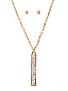 Set aus klarem Druzy Stab gelb plattiert Gold Halskette und Ohrringen - Bild 1 von 1