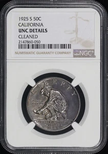 1925-S California 50C Silver Commemorative NGC UNC Details Cleaned - Picture 1 of 2