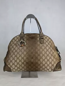 Echte Gucci beige/braun GG Lurex Herz Bit Canvas Handtasche Bronze Made in Italy. - Bild 1 von 13