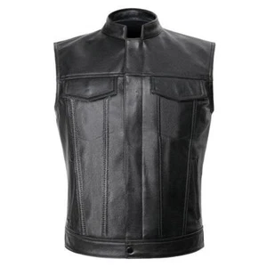 Men's Vest Faux Leather Waistcoat Stand Collar Casual Coat Sleeveless Coats - Picture 1 of 8