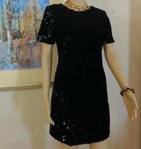 Neu mit Etikett Topshop schwarz Pailletten kurz Cocktailkleid tailliert kurze Ärmel Gr. US6 EUR38 - Bild 1 von 11