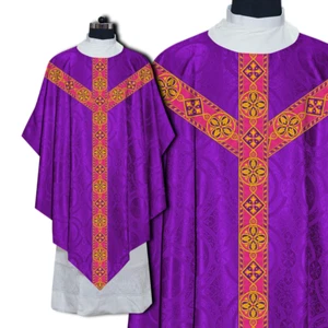 Traditional Pugin Chasuble with Matching Stole - Liturgical Church Vestment - Picture 1 of 6