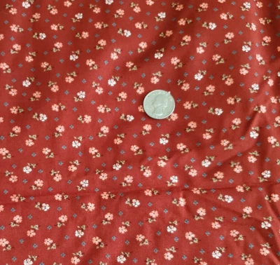 Cotton Calico Fabric Mini Flowers on Rusty Brown 44" Wide x 1½ Yards - Image 1 of 4