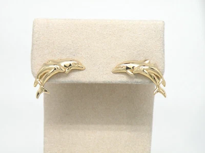 Auténtico Pendiente Kabana Oro Amarillo 14k, Madre y Bebé Delfín NUEVO Foto 1 de 4
