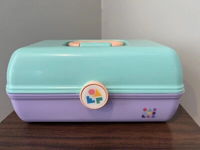 Caboodles 化妆盒 携带箱 镜子 蓝绿色 收藏品 Plano 90 年代 复古 — 第 1/4 张图片