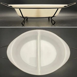 Glasbake Classic White J-239 Oval Divided Dish Casserole on Serving Caddy USA - Picture 1 of 7