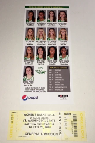 OREGON DUCKS 2020 WASHINGTON STATE BASKETBALL TICKET/ROSTER SABRINA IONESCU Cover