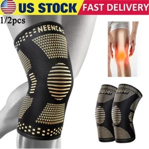 Knee Brace Copper Sleeve Compression Support Sport Joint Pain Arthritis Relief - Picture 1 of 13