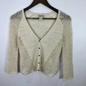 Lucky Brand Cardigan Women XS Cream Linen Blend Boho Open Knit Coastal Cowgirl - Picture 1 of 6