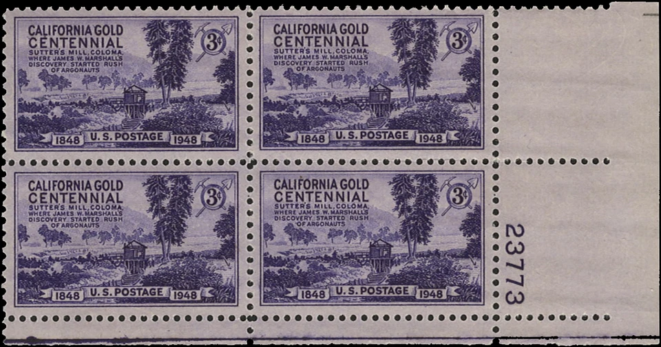 Scott # 954 - US Plate Block Of 4-California Gold 3c Dark Violet-*MNH*- 1948 - Image 1 of 1