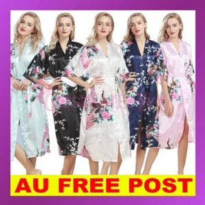 Women Floral Satin Gown Robes Vintage Sleepwear Bridal Wedding Bridesmaid Kimono - Picture 1 of 53