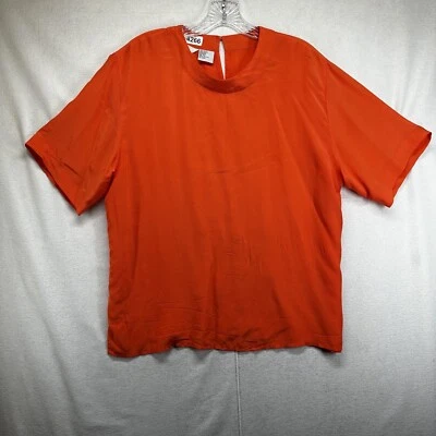 S.L.B. By Sunny Leigh 100% Silk Blouse Medium Orange Short Sleeve Botton Back - Image 1 of 4