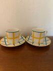 2 vintage Habitat Minstrel Coffee Cup & Saucers Striped Yellow & Green 80s 90s