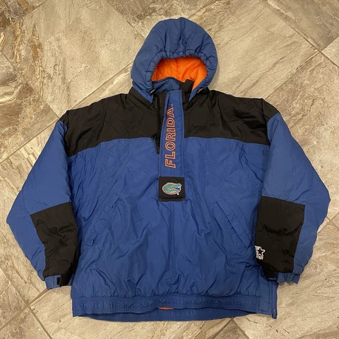 Vintage 90's Florida Gators Starter Puffer Pullover Jacket Hooded 1/4 Zip XXL Cover