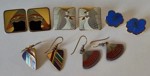 5 pr. Vintage Laurel Burch Ohrring gold silberfarben Emaille Vogel Posten Posten - Bild 1 von 7