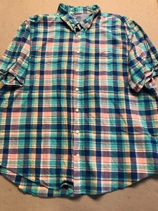 IZOD Saltwater Button Up Shirt Men's XXXL Blue Plaid Summery Vacation Casual - Bild 1 von 5