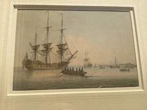Samuel Atkins 1760-1808 Watercolor British Frigate Moored - Picture 1 of 12