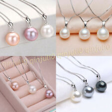 3 pcs Beauty 8-16MM South Sea Round Shell Pearl 925 Silver Pendant Necklace 17''