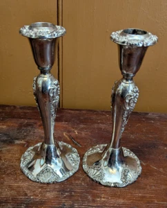 Vintage Pair of Godinger Silver Plated Baroque Candlestick Holder 8" EUC - Picture 1 of 12