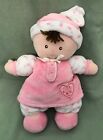 Carters Pink Doll Plush Rattle Flowers Heart 9" Brown Hair Stuffed Baby Toy LC
