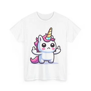 Cute Unicorn Unisex Heavy Cotton Tee, Funny Graphic Shirt, Gift for Kids, Quirky - Picture 1 of 13