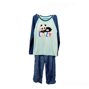 Wonder Nation Pajama Set 6/6x Girls Blue Jersey Plush Long Sleeves & Pants Panda - Picture 1 of 5