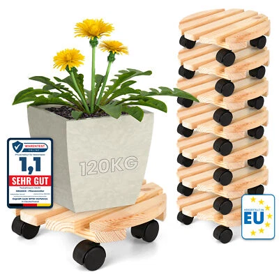 8x Pflanzenroller Rund Massivholz Ø30x8cm bis 120kg belastbar Rollbrett 4 Rollen - Bild 1 von 4
