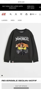 H&M Reversible Sequin-Motif Black/Ninjago Sweatshirt Size 4Y-6Y - Picture 1 of 7