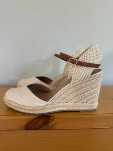 Loft Natural Tan Beige Espadrille Wedge Heels Women's 8M Ankle Strap Heels - Picture 1 of 8