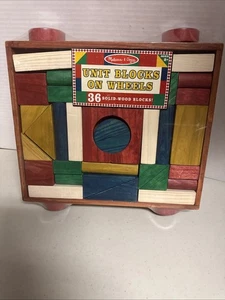Melissa & Doug 36 Multicolor Unit Wood Blocks on Wheels New - Picture 1 of 1