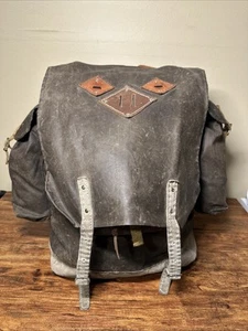 Mochila Bushcraft de Colección de Lona Encerada y Cuero Soporte Trasero de Metal Cerraduras de Cordón Hueso - Imagen 1 de 23